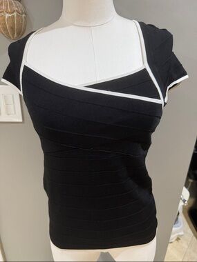 Black Short Sleeve Bandage Top with White Trim